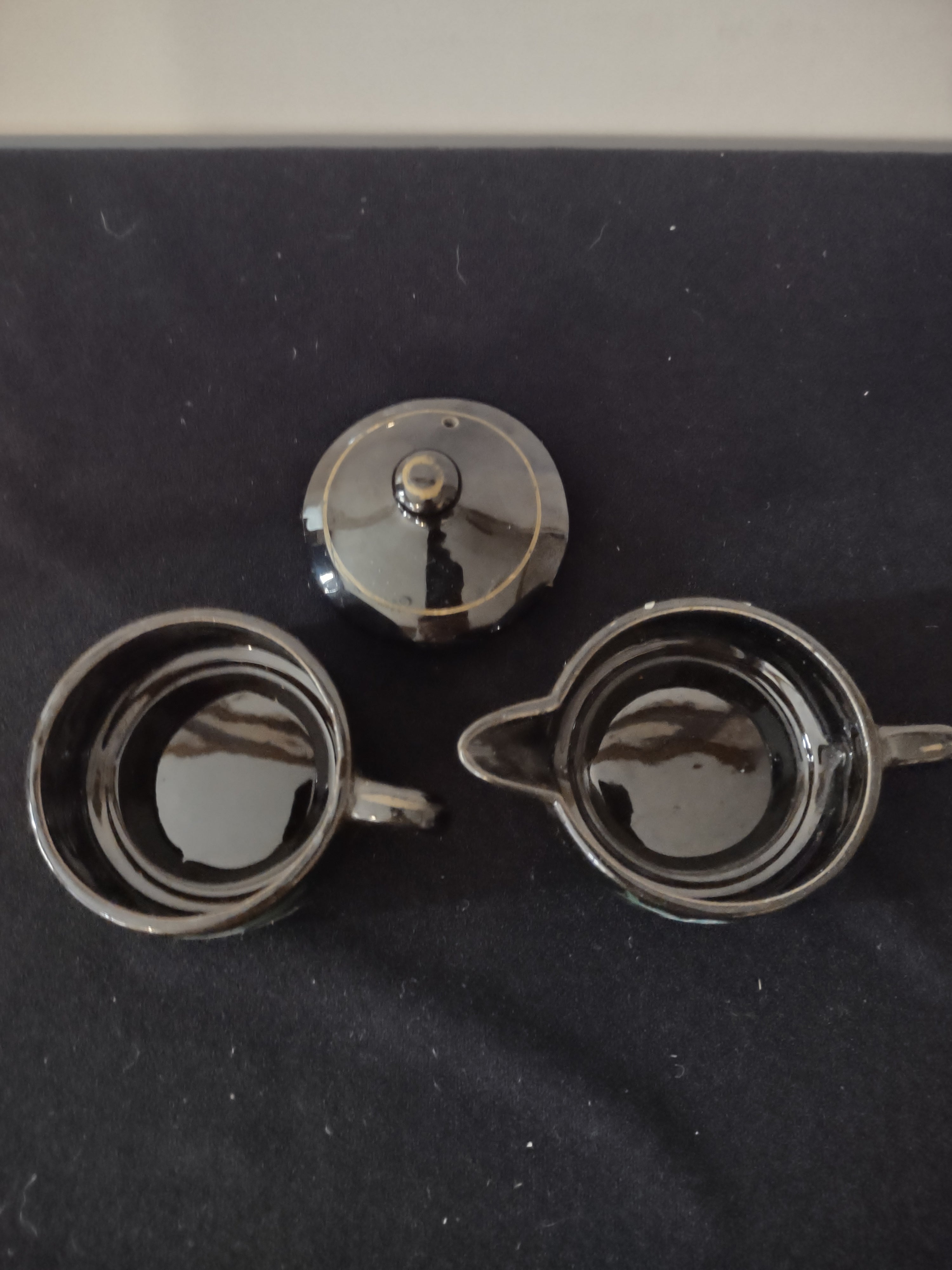 Vintage Brown Lustreware Stackable Tea Set NO Teapot (Lot 3985)
