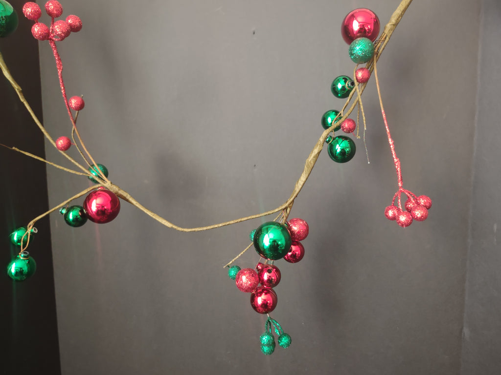 Set 3 Twig Garland 5-1/2 ft Round Ornament Gold Red Green (lot 1268)