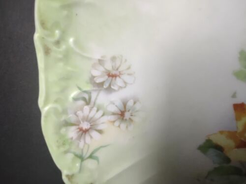 lot 760 4 x Dessert Plate Green Yellow Rose Daisy Raised Edge