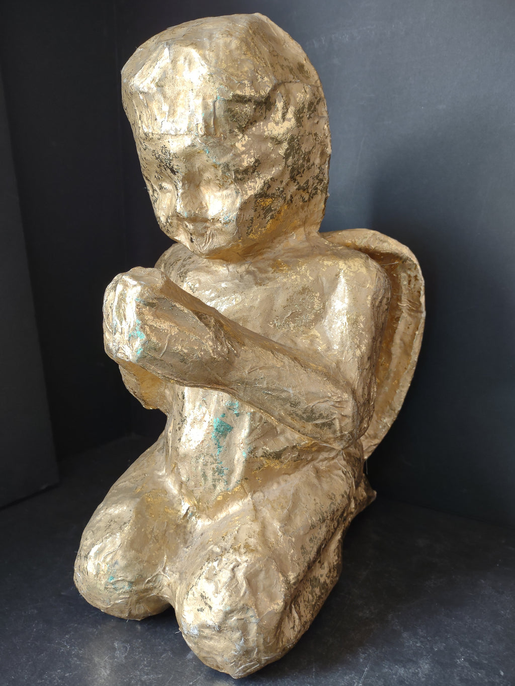 Christmas Large Paper Mache Golden Cherub Angel 17" tall (lot 4825)