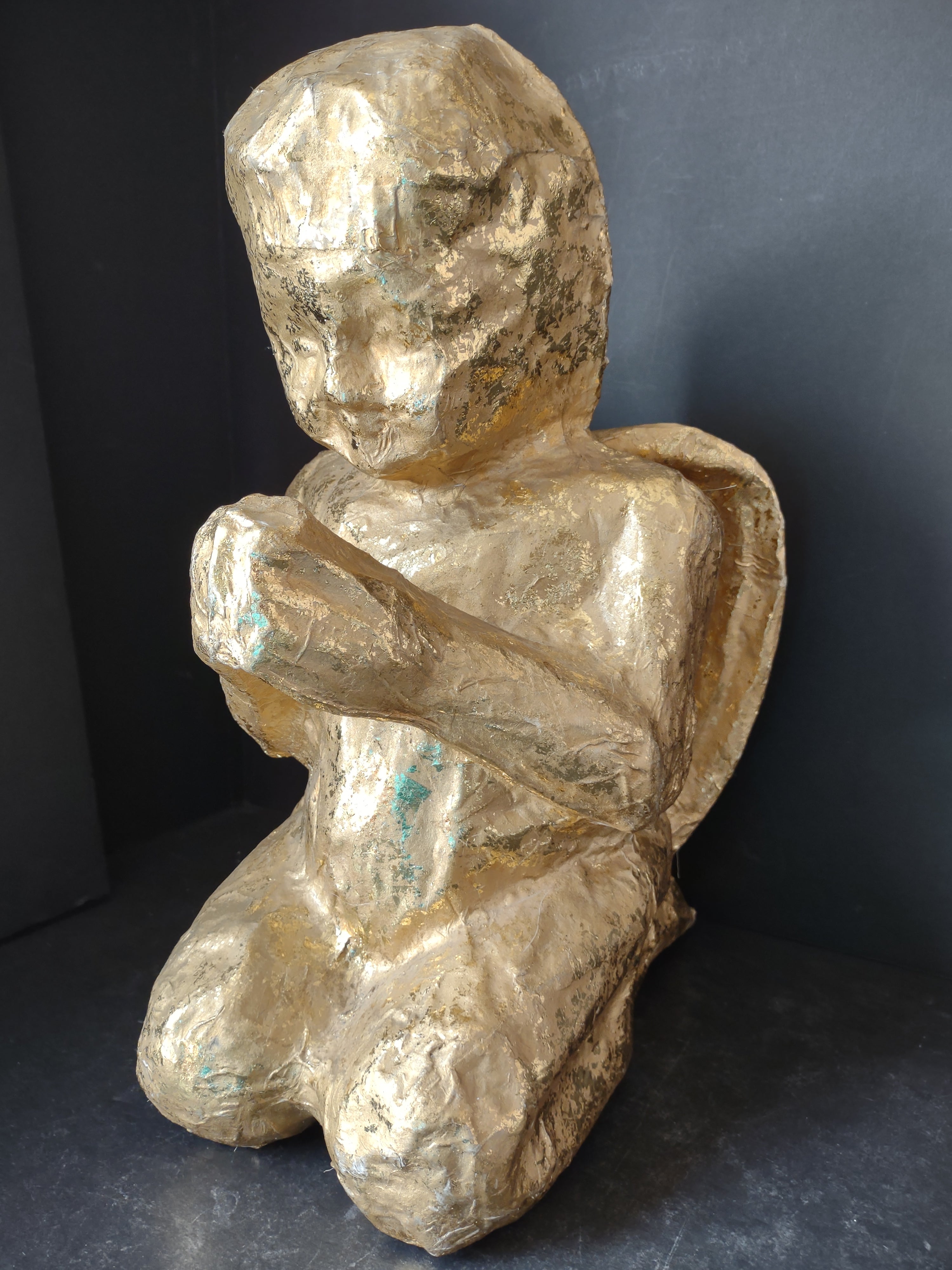 Christmas Large Paper Mache Golden Cherub Angel 17" tall (lot 4825)