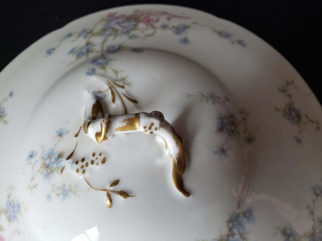 Haviland Limoges France Round Tureen Gold Trim Pink Blue Forget Me Not (lot 572)