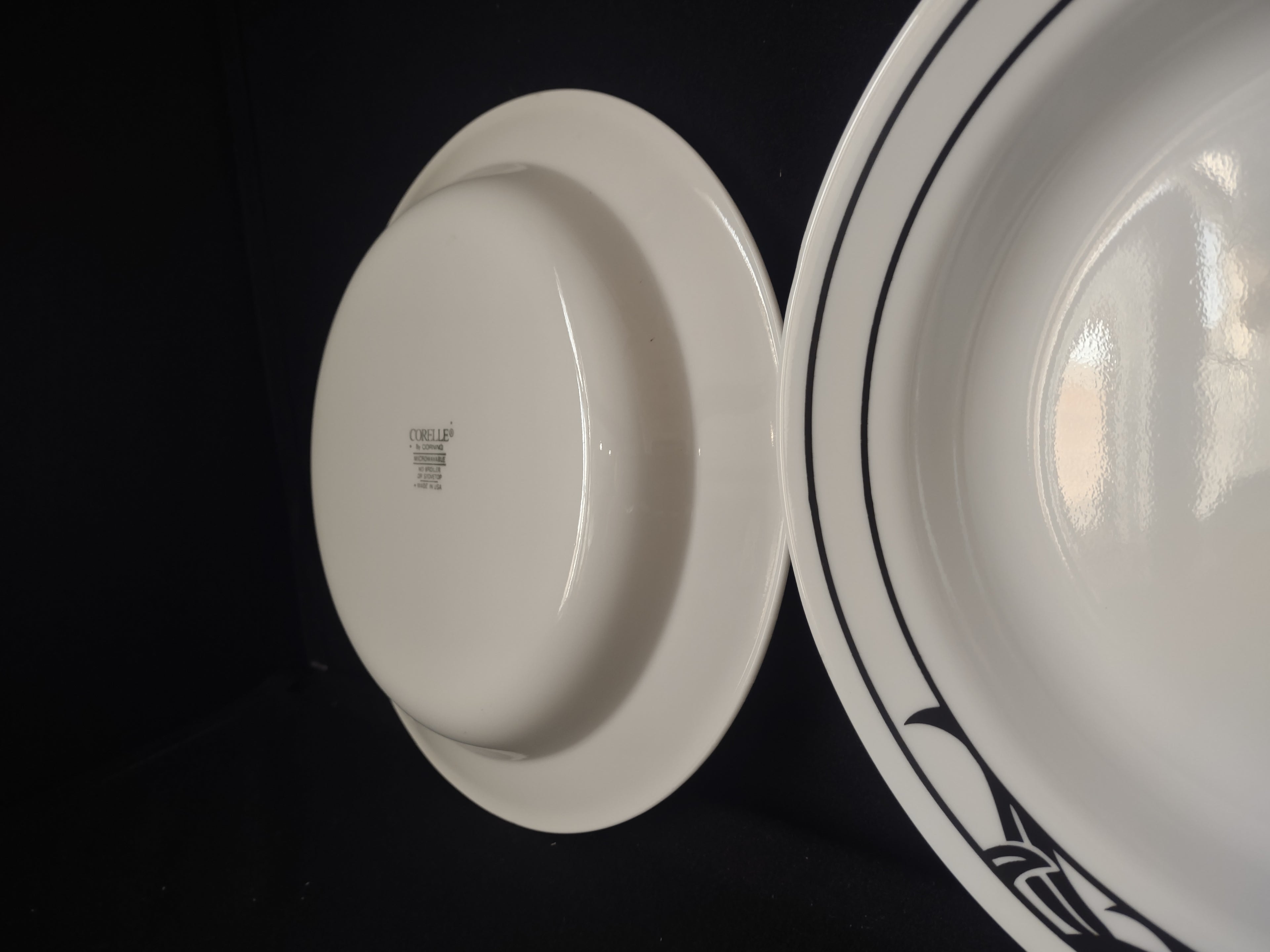 Corelle x 2 LYRICS Bowl Flat Rim Pasta Soup Black Tulip Floral Spray (lot 2791c)