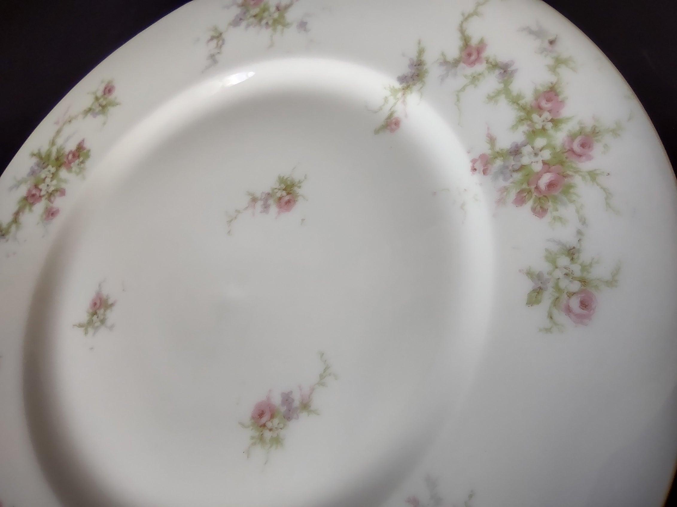 Haviland Limoges Dinner Plate Rose White Purple Flower Moss (lot 896)