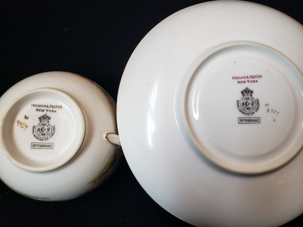 Vintage Royal Worcester Black Higgins Seiter Butterfly Tea Cup Saucer (lot 2120)