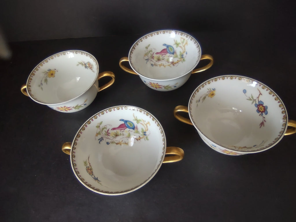 B. Altman Limoges Old Abbey Rouen Spray Pheasant 4 x Bouillon Cup ONLY (lot 815)