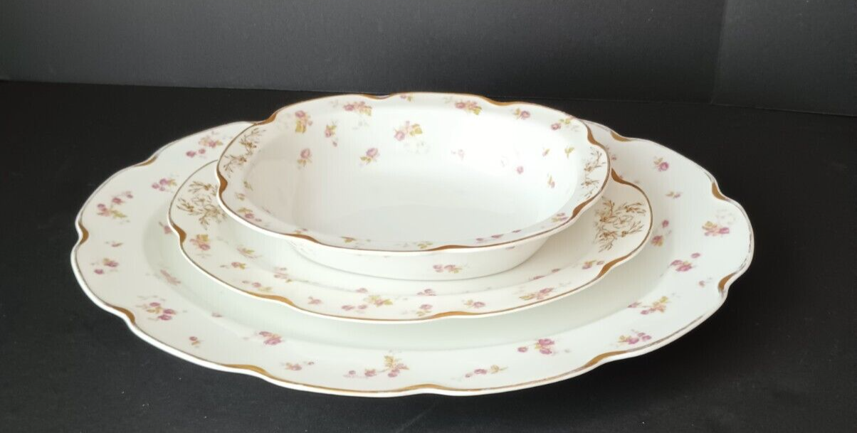 Haviland Limoges Set Dinner Salad Bread/Butter Gold Trim Roses Plate (lot 373