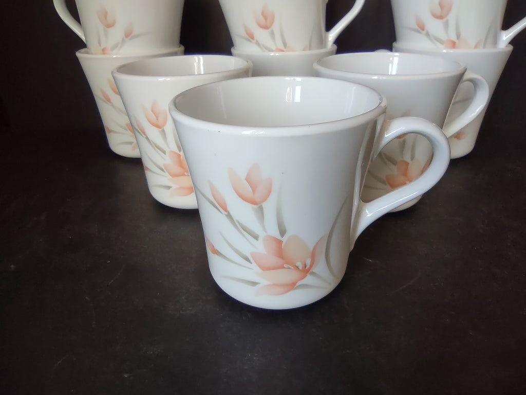 Corelle Peach Floral Tea Coffee Cup Mug x 9 (lot 2966c)