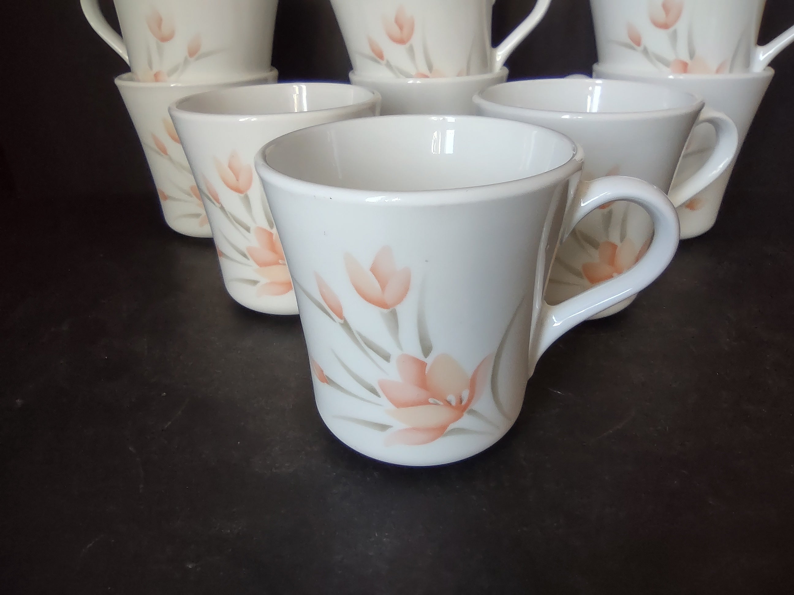 Corelle Peach Floral Tea Coffee Cup Mug x 9 (lot 2966c)
