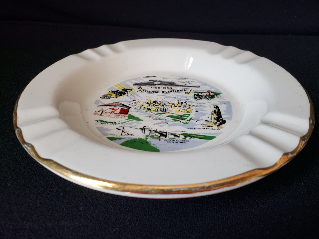 Vintage Ashtray Pittsburgh Bicentennial 8" USA 22 k Gold (lot 2159)