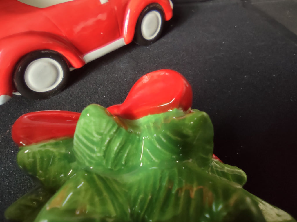 Vintage Christmas Cookie Jar "I'll be Home for Christmas" Red Car (lot 2488c)