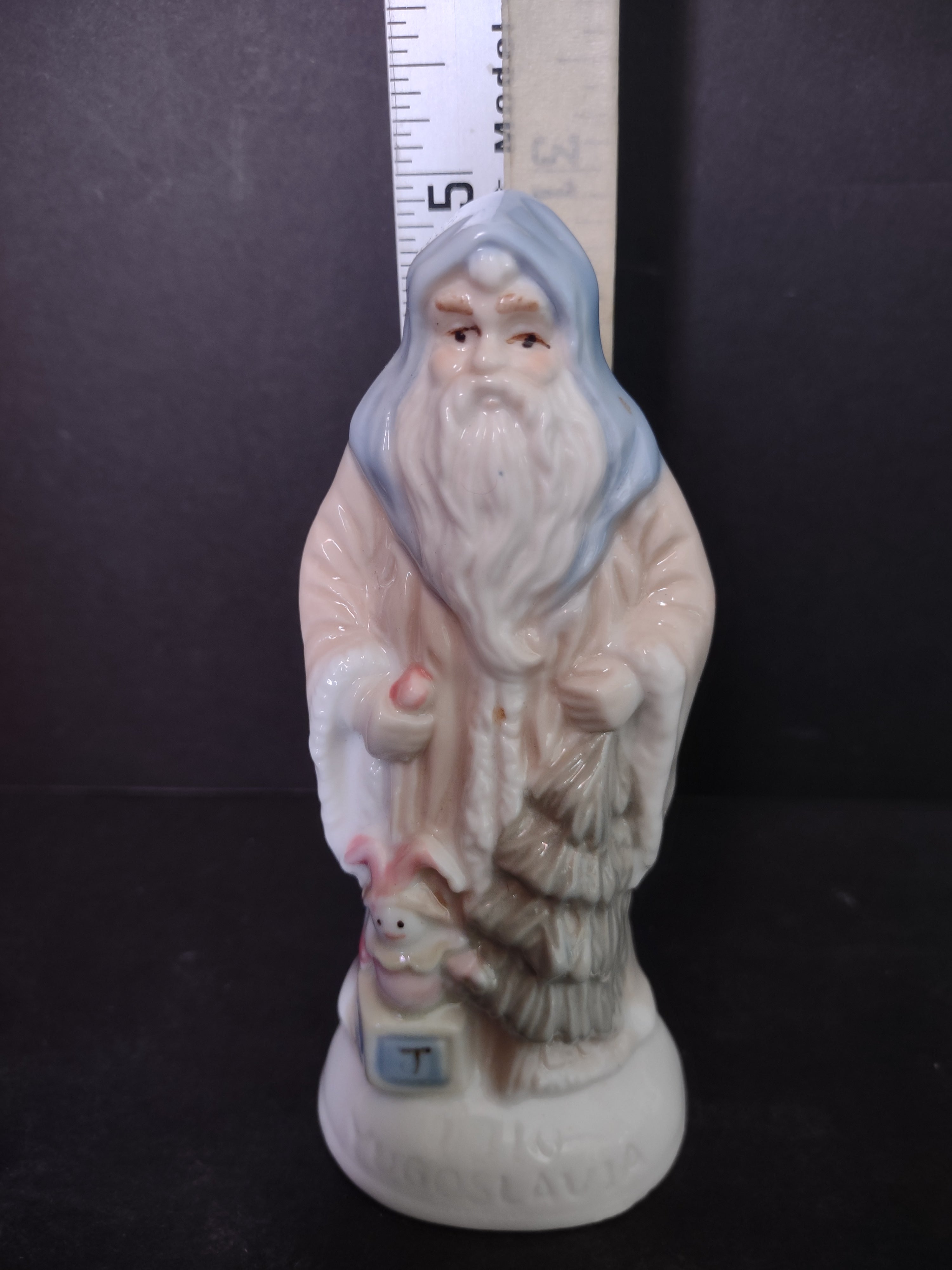 Vintage Set 4 Santa Claus Ceramic Blue White 5" Poland Holland (lot 1208)