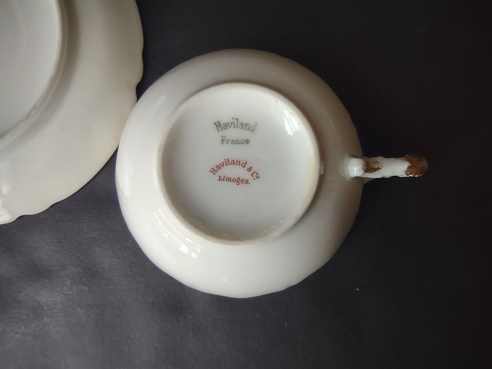 Haviland Limoges France Cup and Saucer White & Double Gold Trim (lot 643)