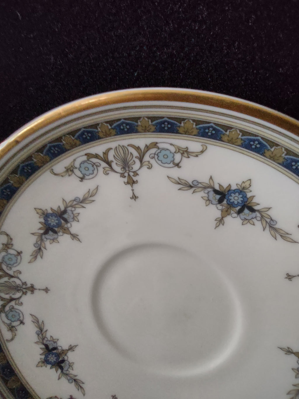 Vintage Minton Grasmere Teacup Saucer Bone China Blue Green Gold (Lot 5488)