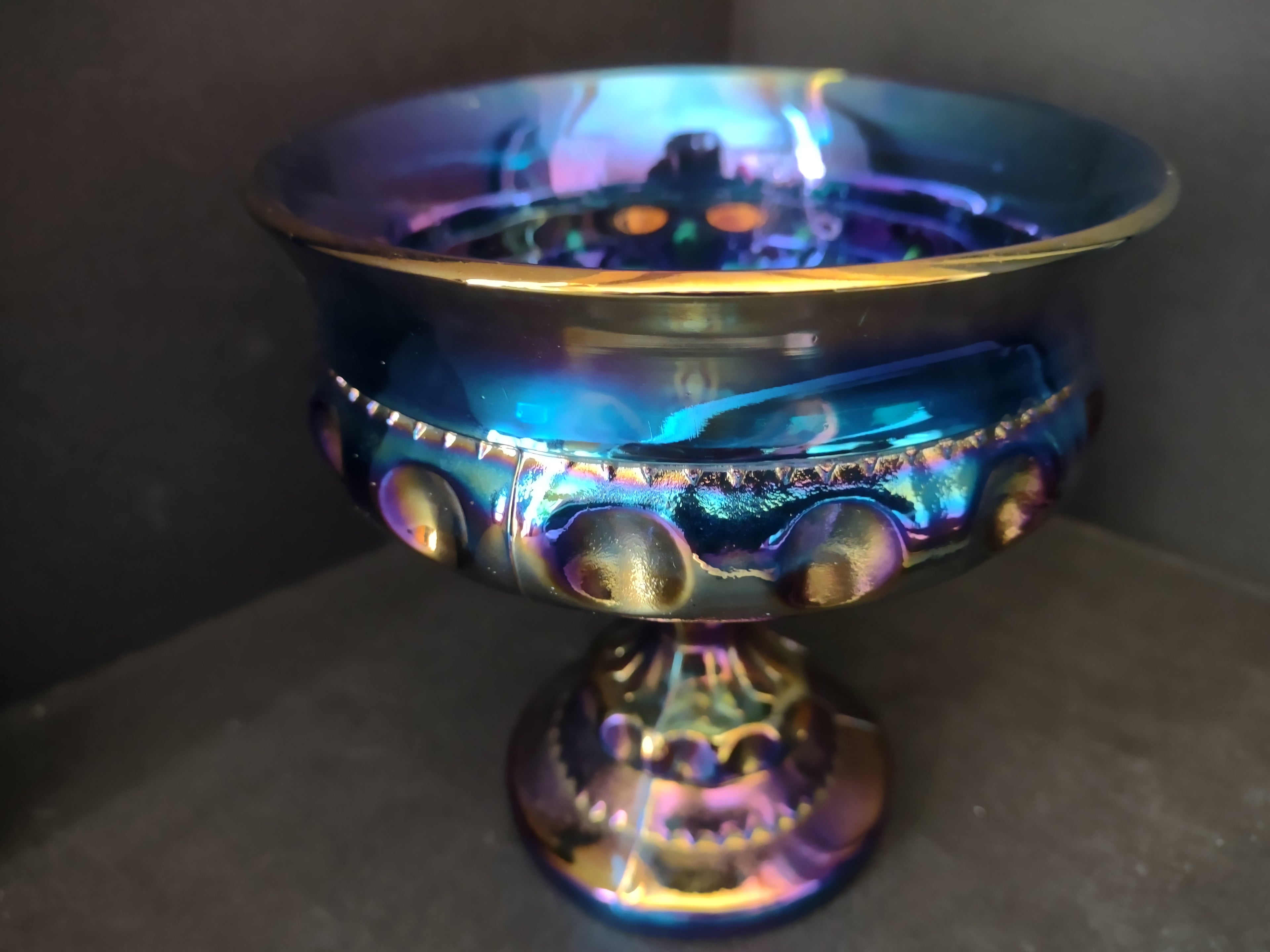 Indiana Carnaval Glass Kings Crown Thumbprint Candy Dish Iridescent (lot 2679c)