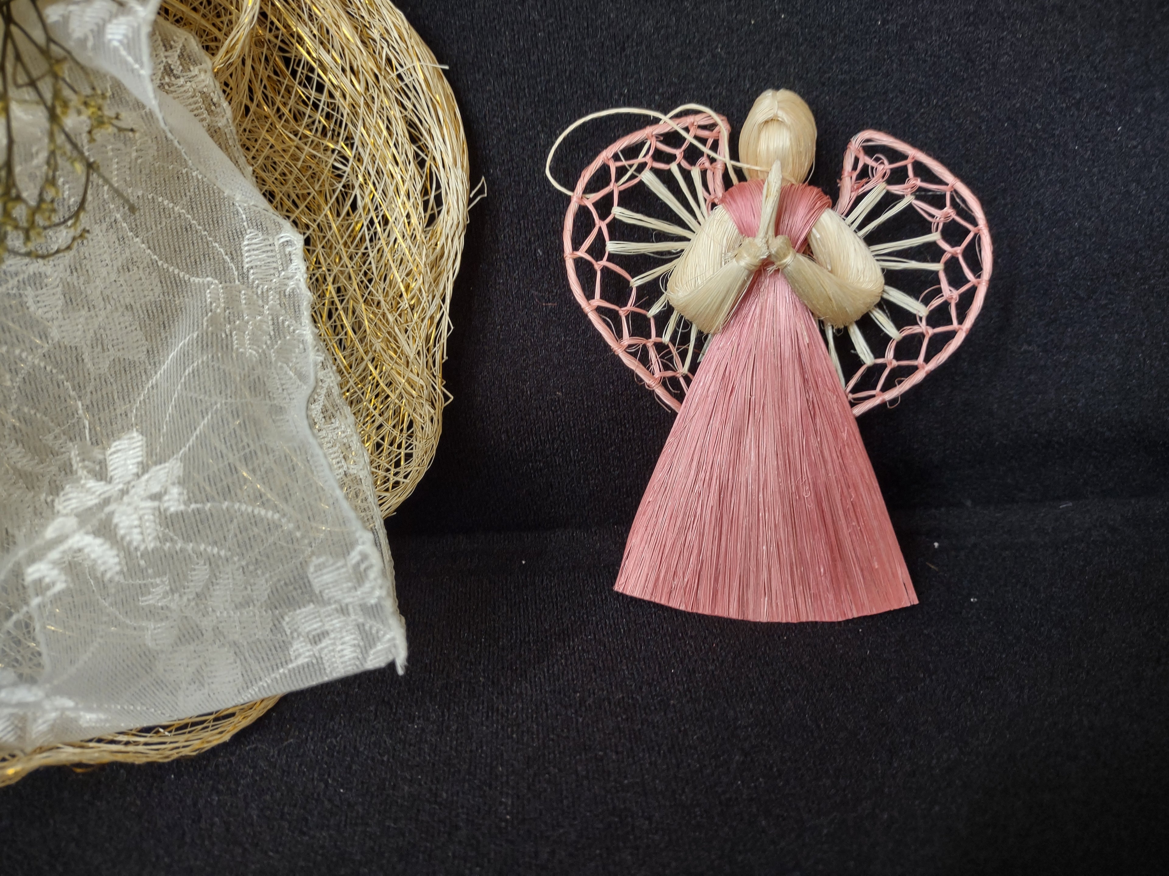 Set of 4 Straw Angels Christmas Ornament (lot 1759)