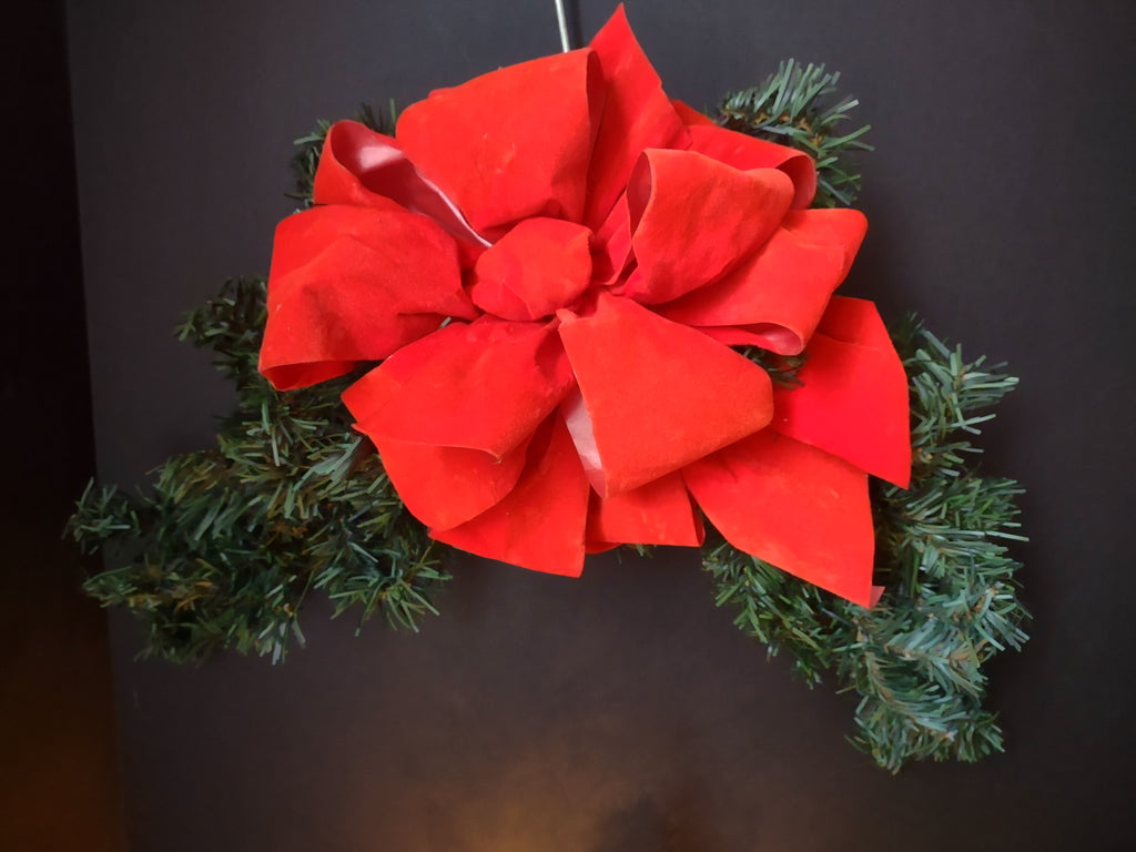 Vintage Artificial Christmas Light Up Tree Swag Red Bow Garland (lot 1227)