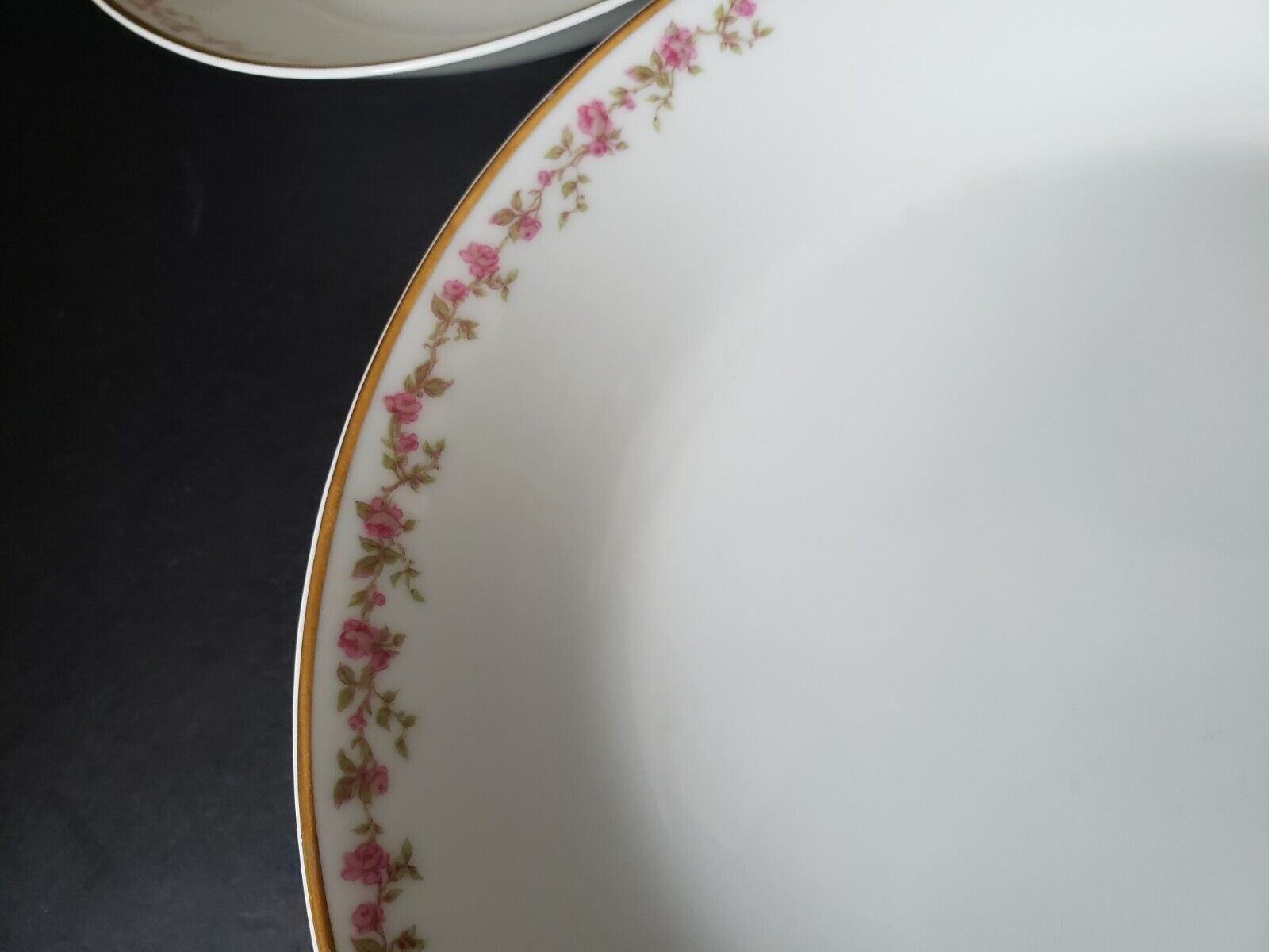 Haviland Limoges France 3 x Coupe Soup Plate Gold Trim Pink Rose Garland lot 568