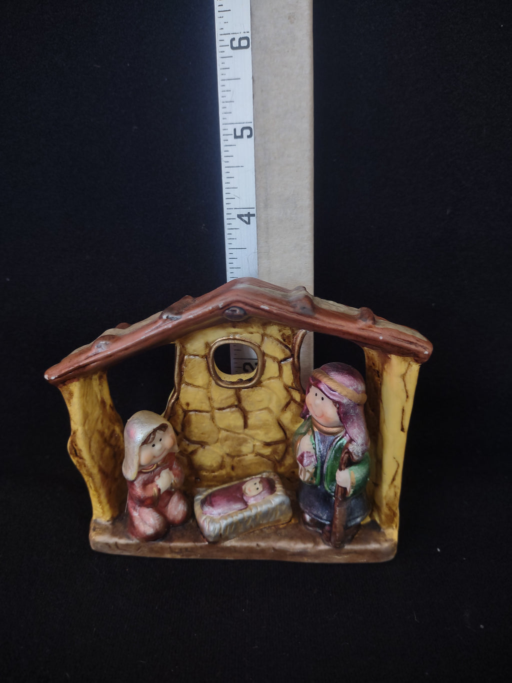 Christmas Ceramic Small Kid Nativity Scene Figurine Mary Joseph Baby (Lot4559)