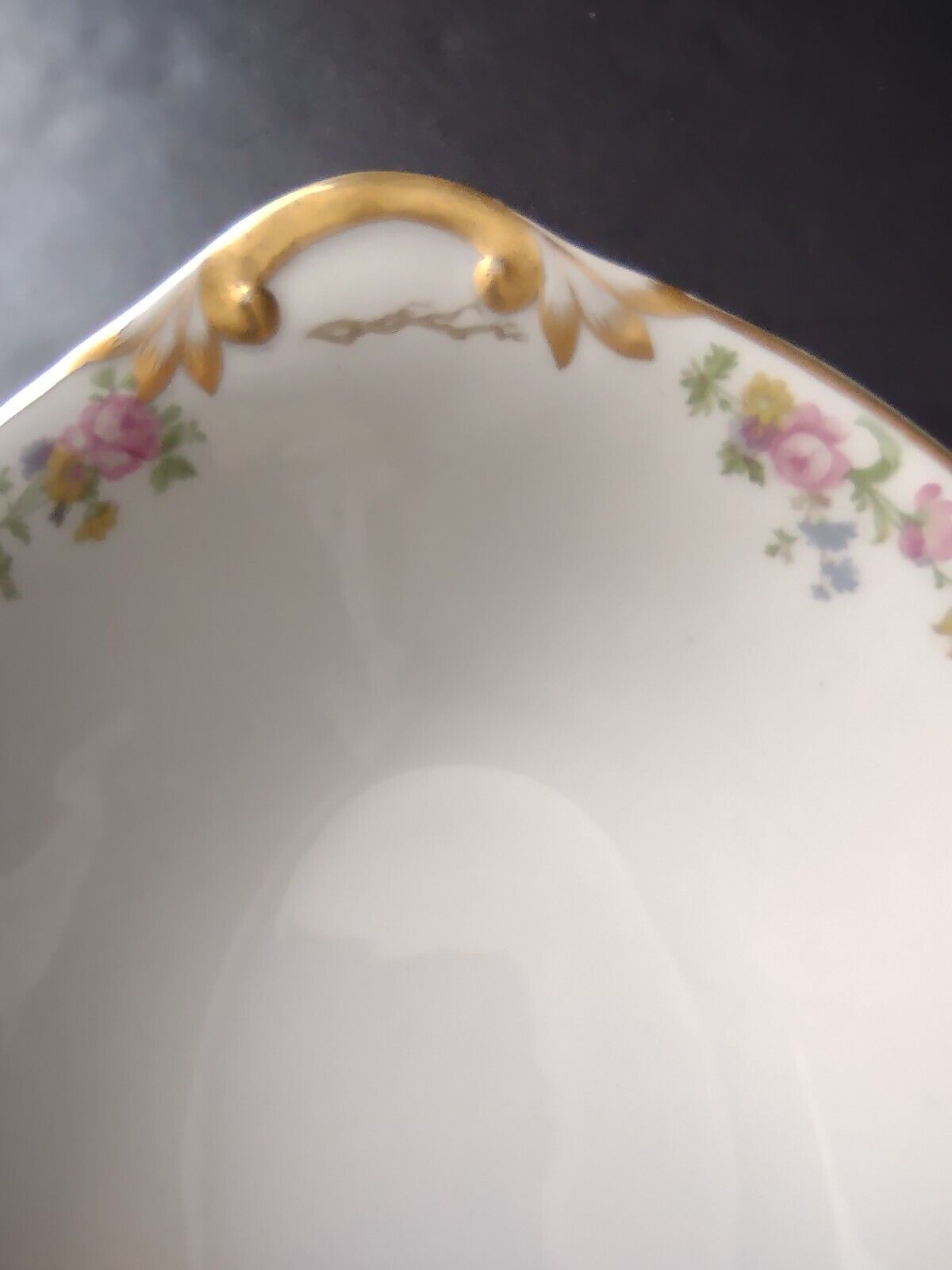 Vintage GDA Limoges Gold Trim Oval Serving Bowl Summer Flower Garland (lot 688)