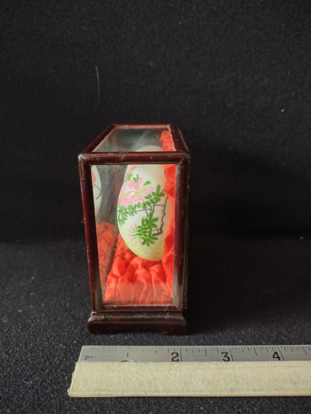 Vintage Hand Painted Oriental Easter Eggs Glass Wood Display IMPERFECT (Lot 5065