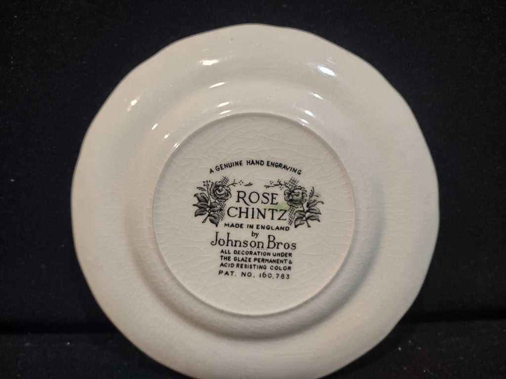 Vintage Small Plate CRAZING Rose Chintz Johnson Bros Black Stamp (lot 5698)
