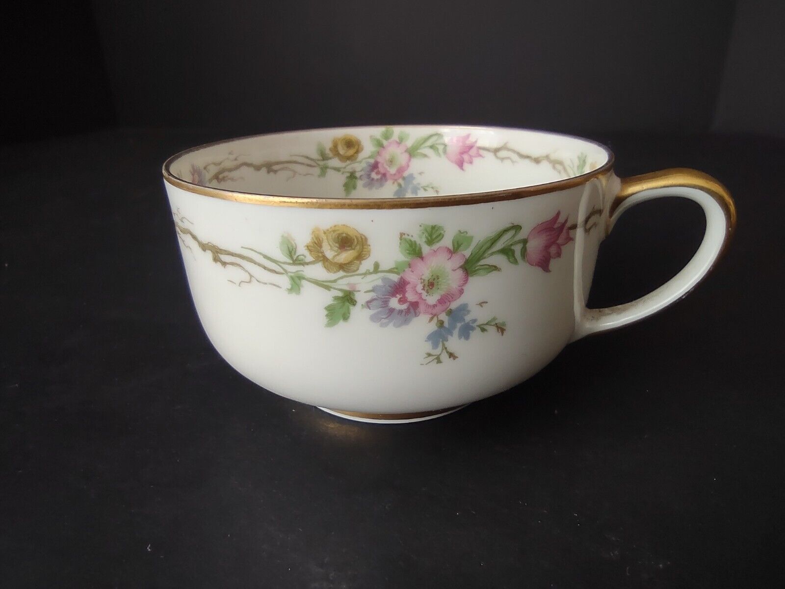 Vintage GDA Limoges Gold Trim Teacup ONLY Summer Flower Garland (lot 693)