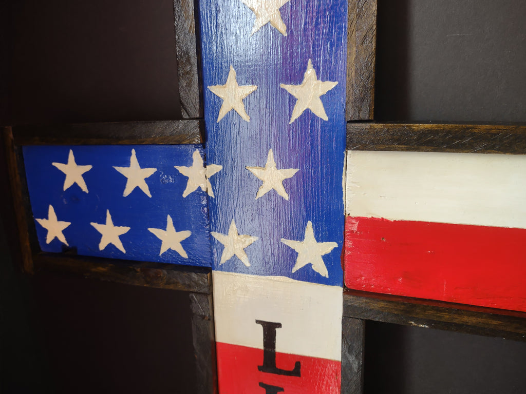 Handmade Patriotic Stars American Wooden Cross 27" x 17" (lot 3378)