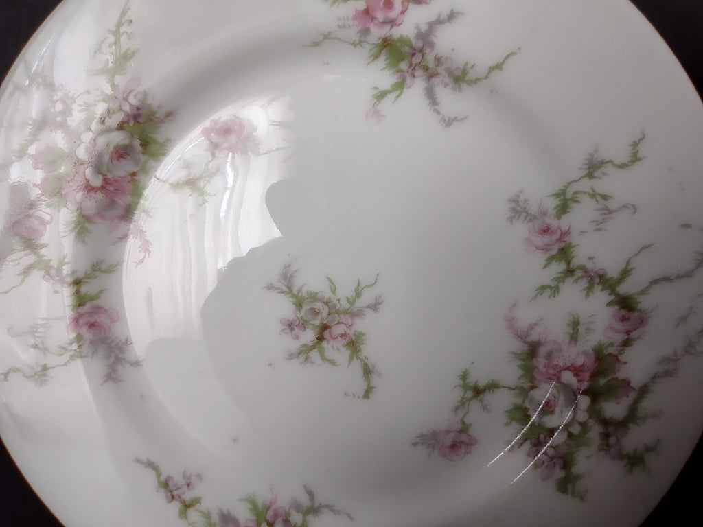 Haviland Limoges Bread/Butter Plate Pink White Cabbage Rose Moss (lot 905)