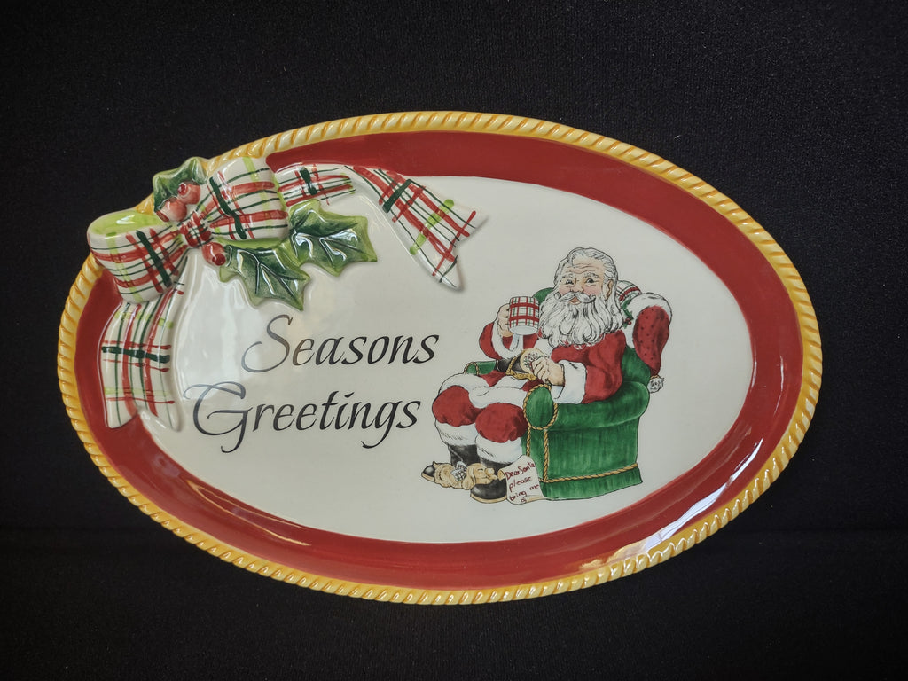 Christmas Fitz and Floyd Seasons Greetings Santa Serving Tray Platter (lot 1524)
