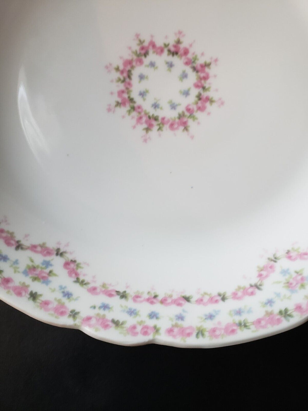 JP France Cream Soup Salad Bowl 7" Double Rose Garland Blue Pink Flower (lot 645