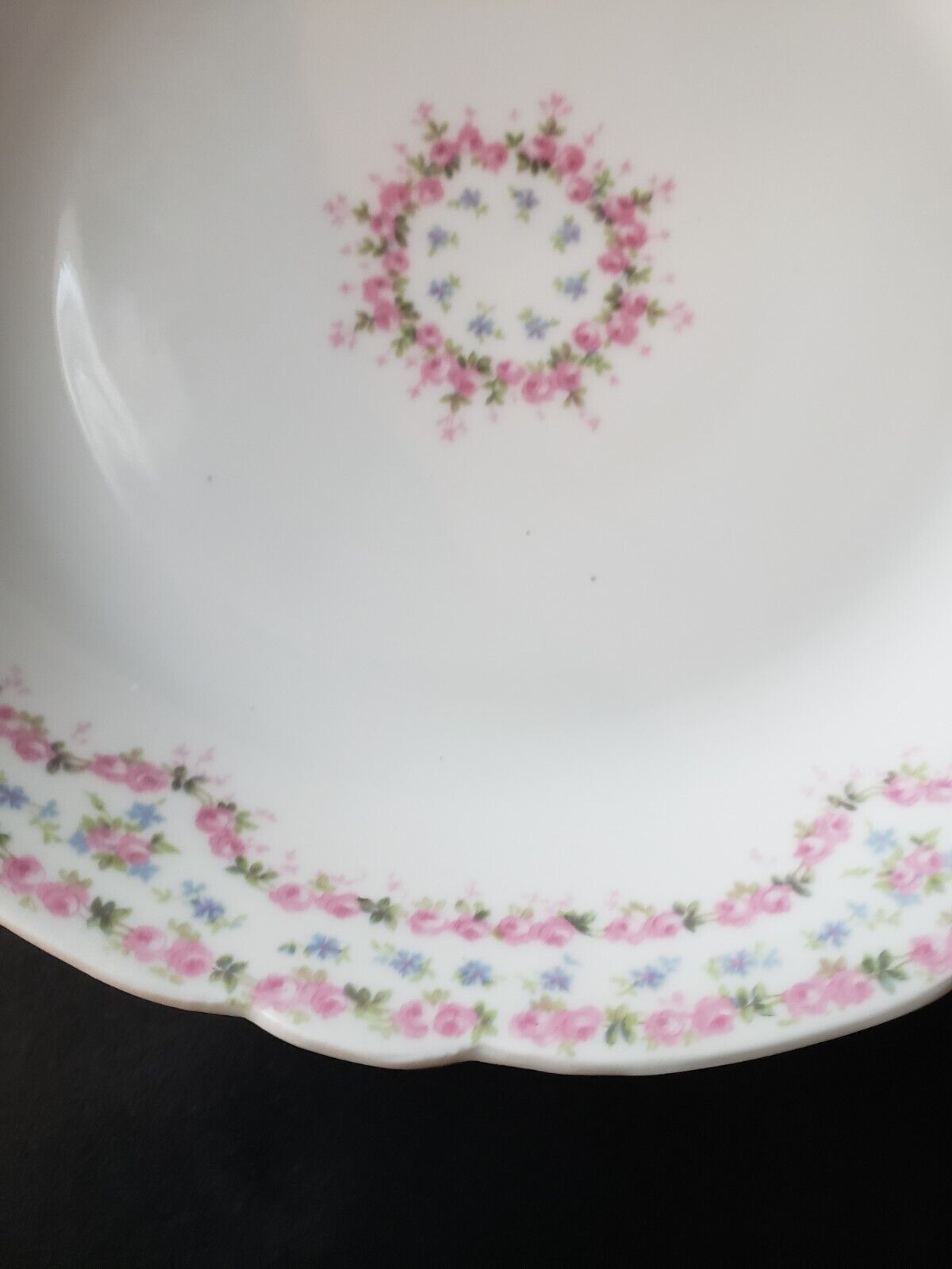 JP France Cream Soup Salad Bowl 7" Double Rose Garland Blue Pink Flower (lot 645