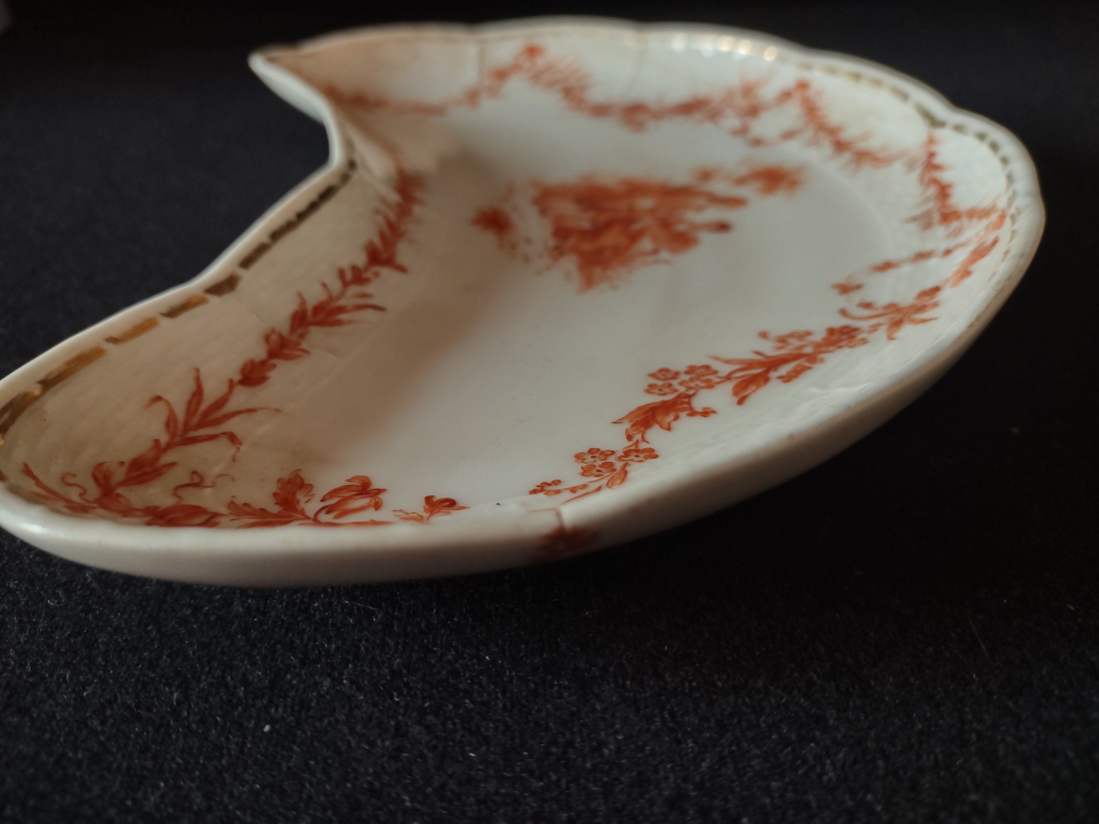 Vintage Salad Plate Large Crescent Shape Gold Trim French Style Cottage(lot 5275