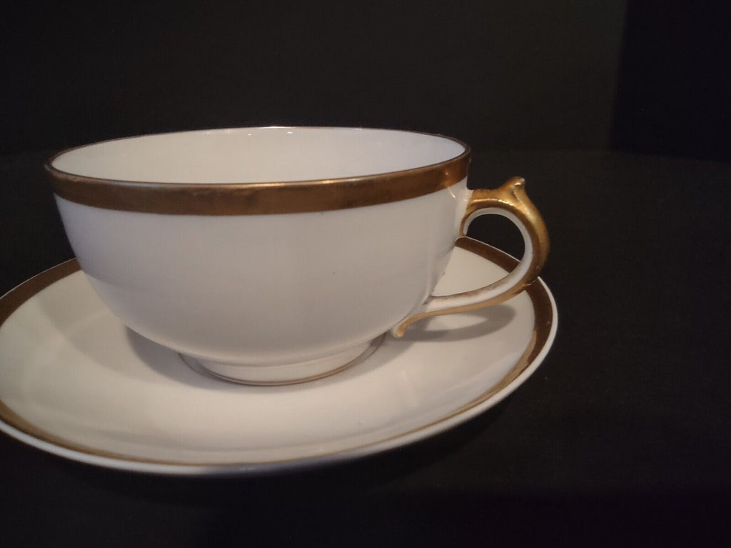 GDA Limoges France Porcelain Cup & Saucer White Gold Trim (lot 683)