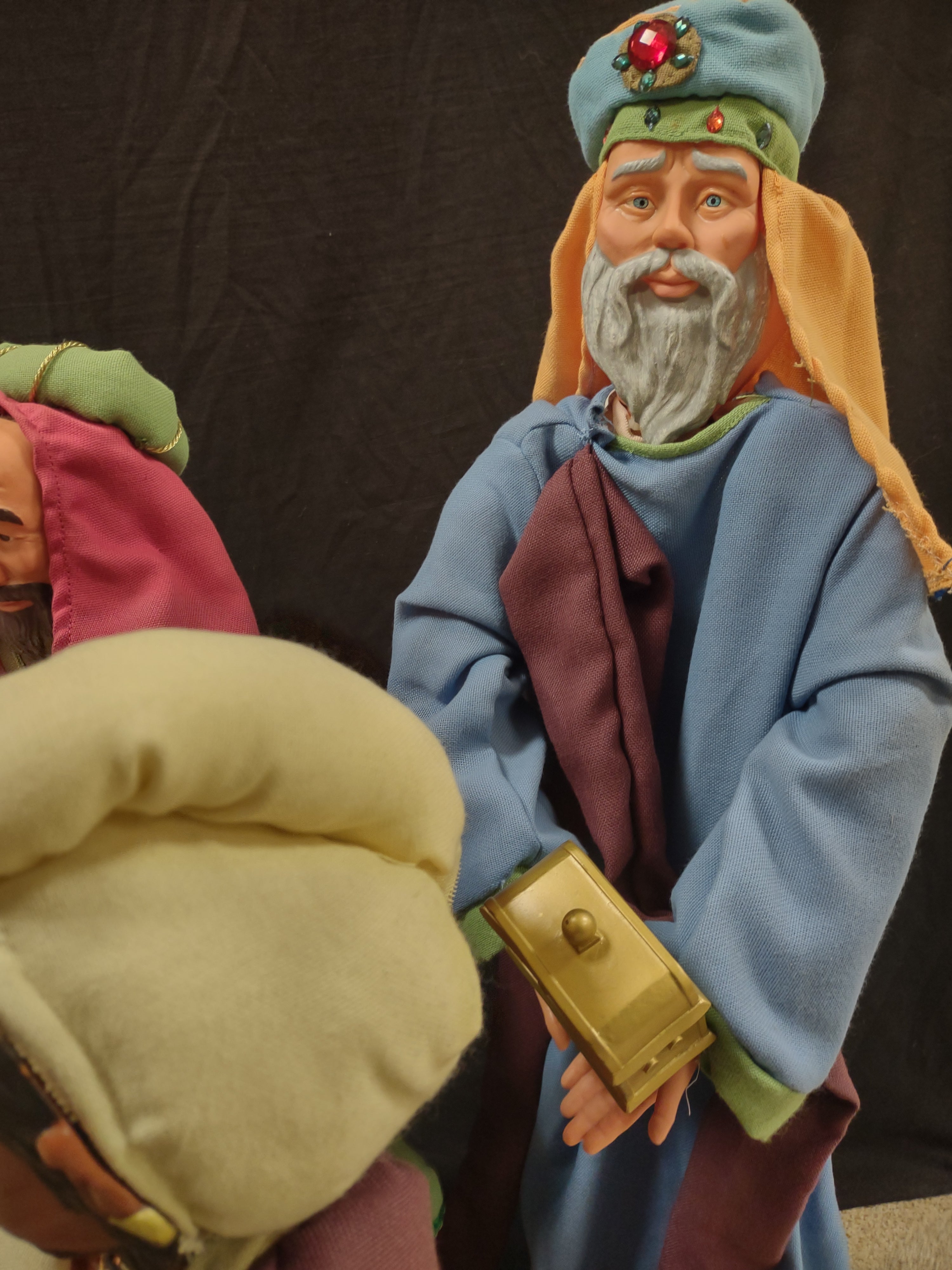 Vintage Christmas Nativity Set Cloth Mary Joseph Wise Men Baby 30" (Lot 1300)