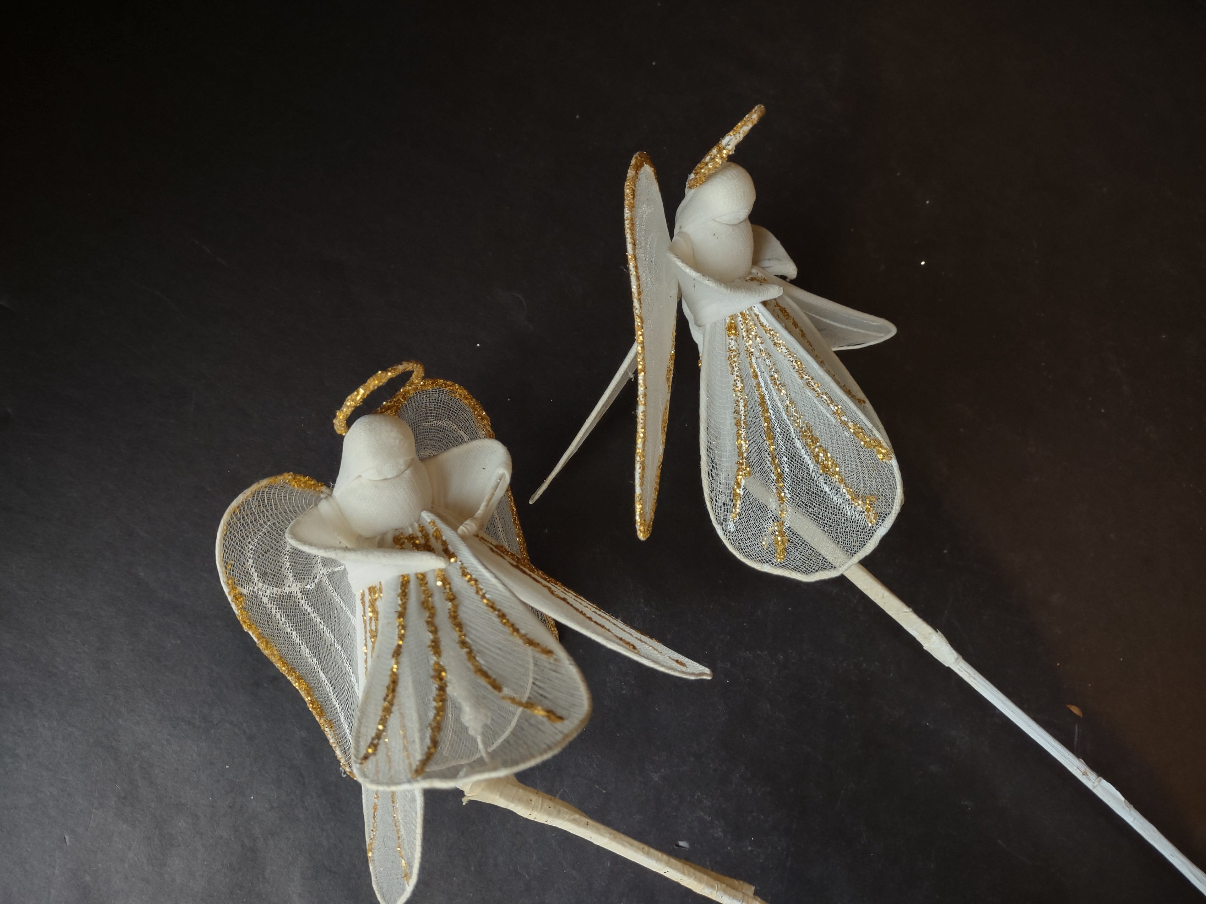 Christmas Decorations Gold Ting Ting Angels Iced Crystal Twigs (lot 1456)