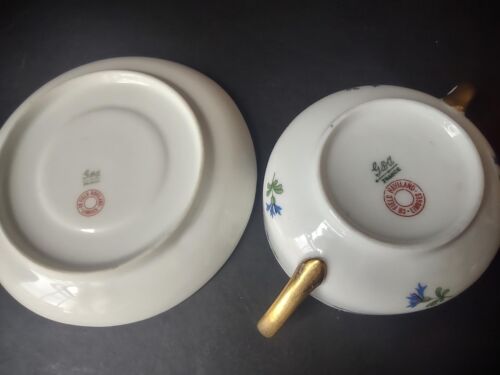 Vintage French Chick GDA Limoges Bouillon Cup & Saucer Blue Flower (lot 764)