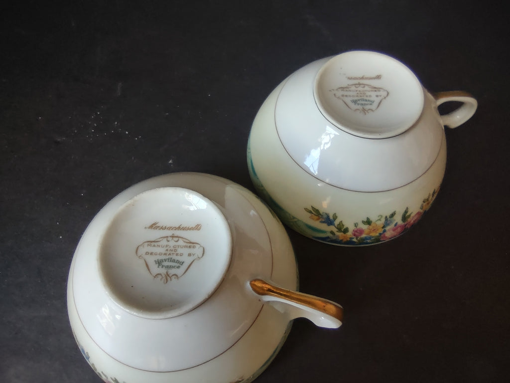 Haviland Limoges Massachusetts 2 x Tea Cup ONLY Blue Floral (lot 936)