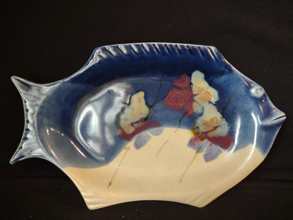 Vintage Follette Pottery Fish Platter Blue (lot 2595c)