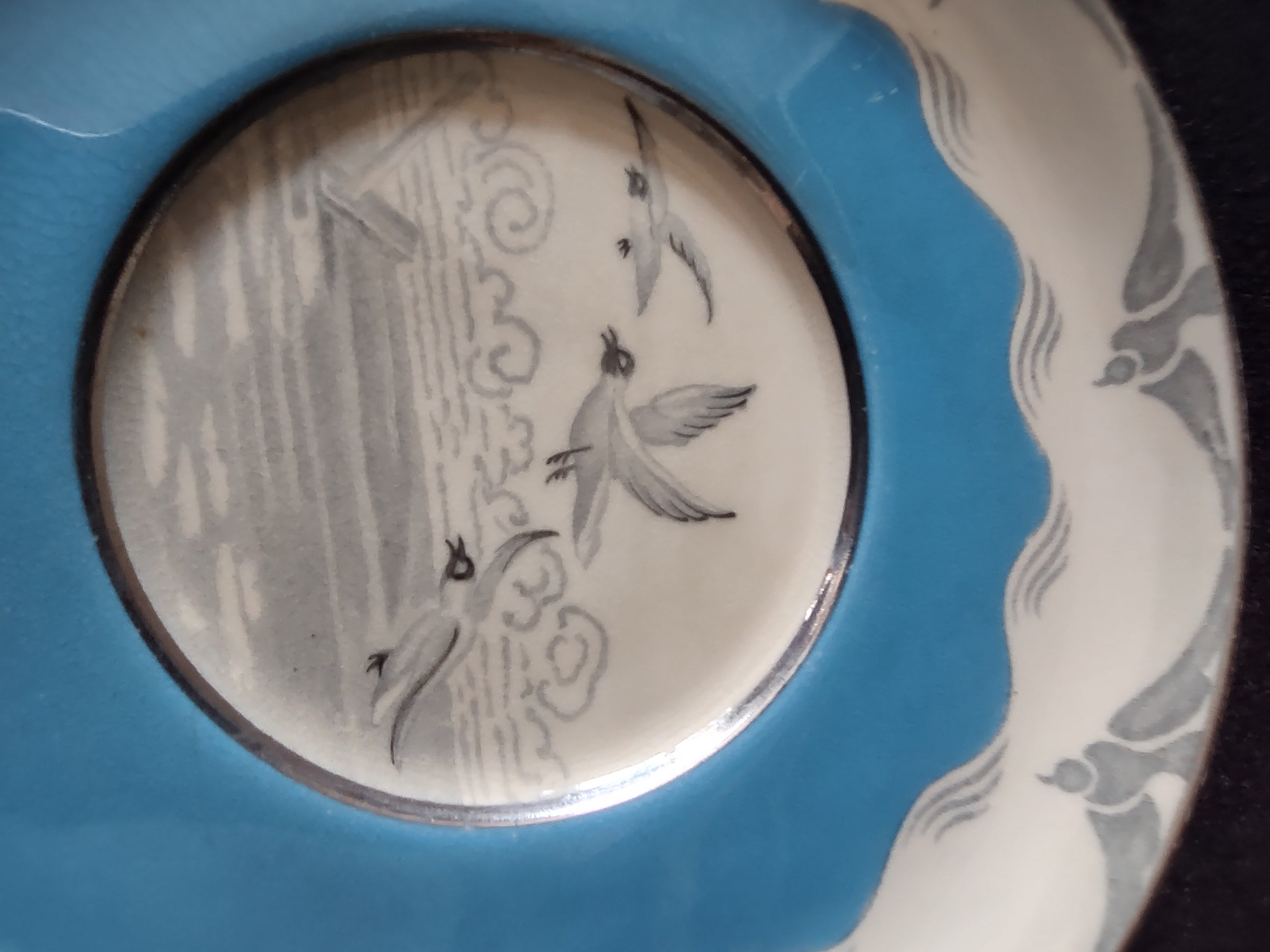 Vintage Spode Demitasse Teacup Saucer Diving Seagulls IMPERFECT (Lot 5766)