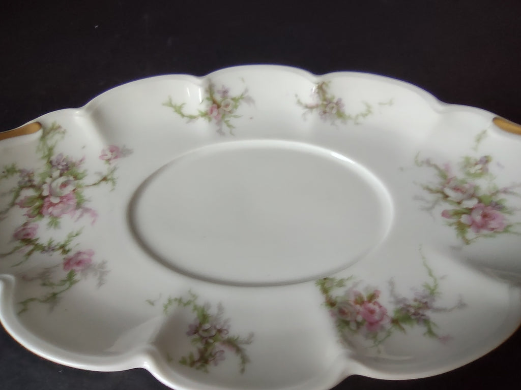 Haviland Limoges Gravy Bowl UNDERPLATE ONLY White Cabbage Rose Moss (lot 911)