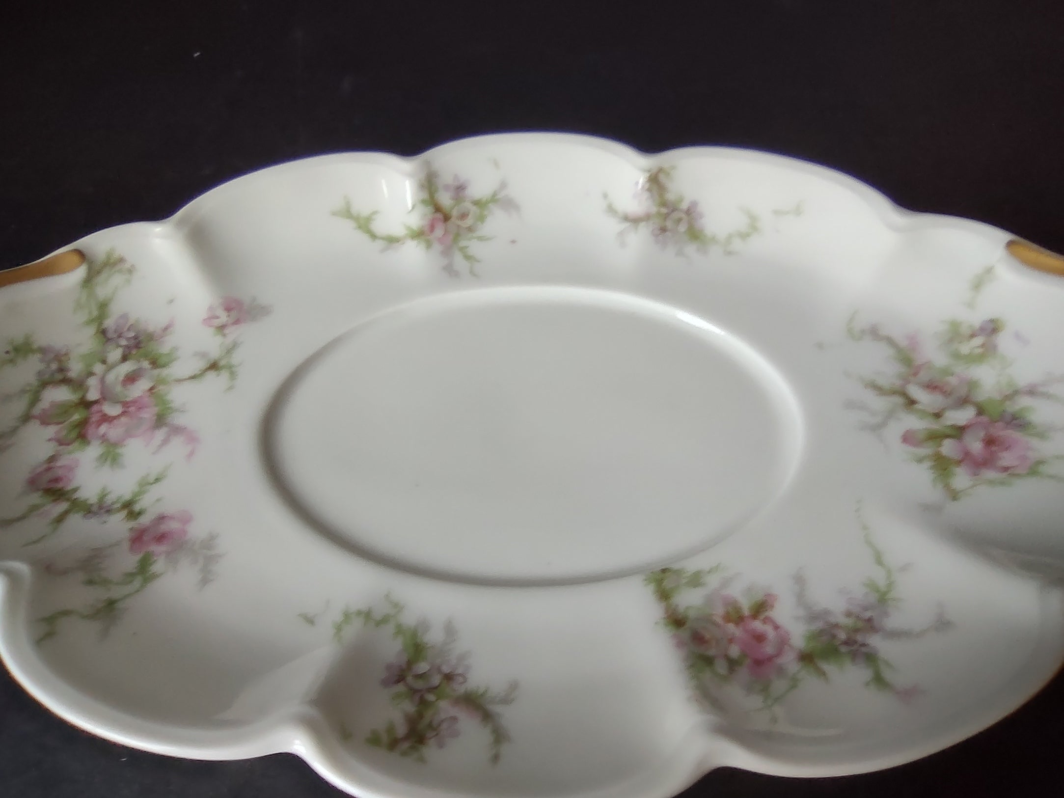 Haviland Limoges Gravy Bowl UNDERPLATE ONLY White Cabbage Rose Moss (lot 911)