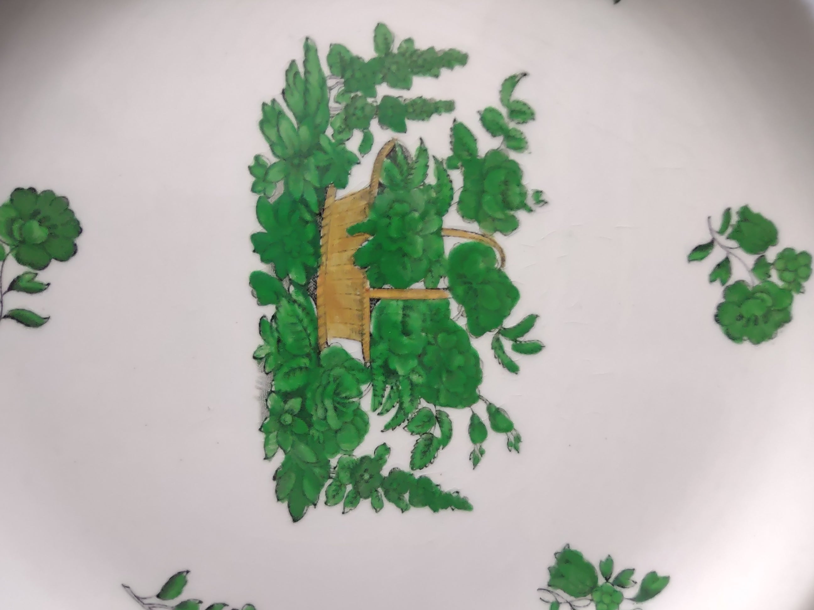 Vintage English Countryside Spode Dinner Plate Earthenware Green Basket Lot 5758