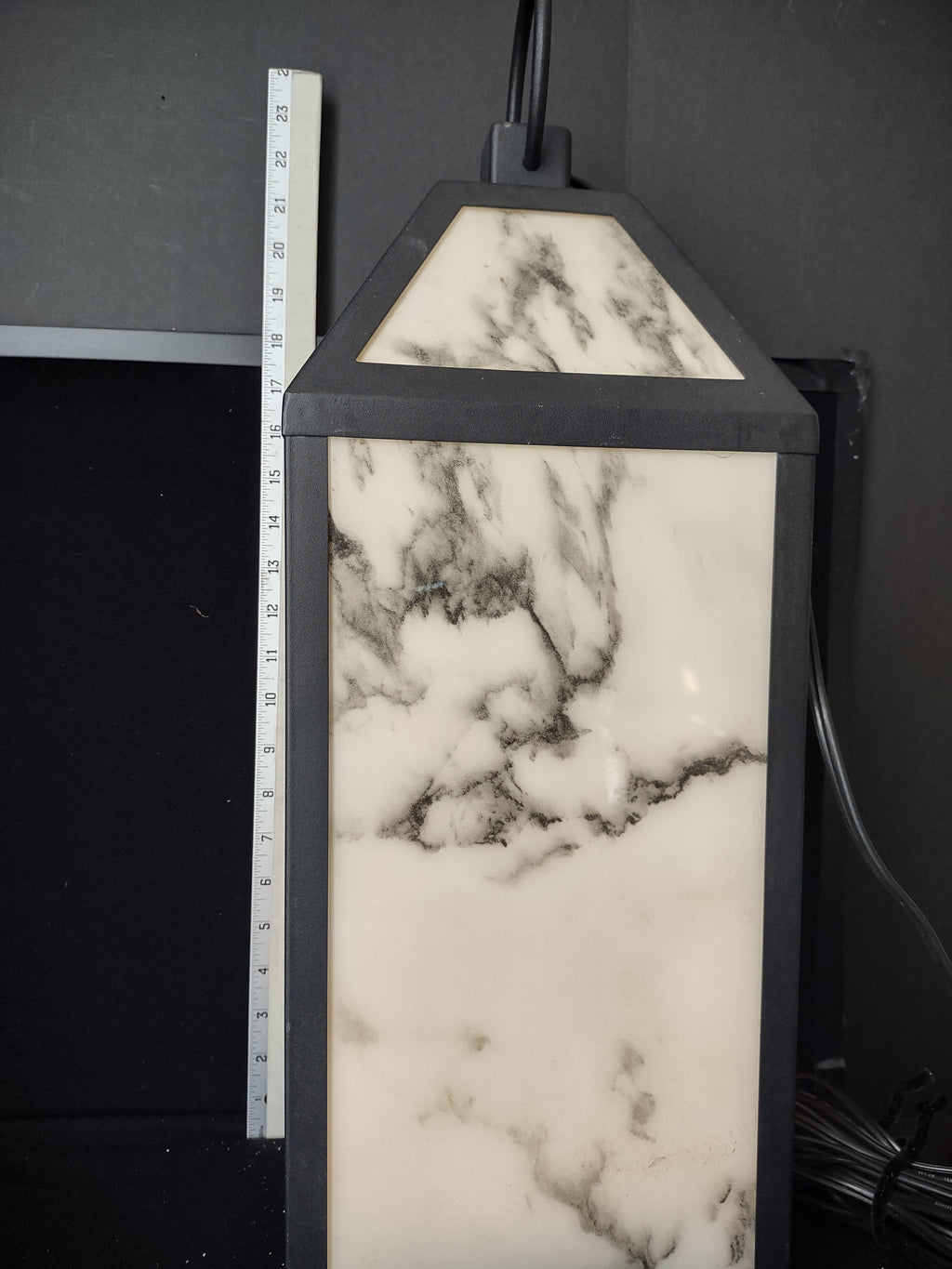 LED Lantern with Marble Finish Metal and Acrylic Indoor Outdoor 19 ft Cord (lot 2368)