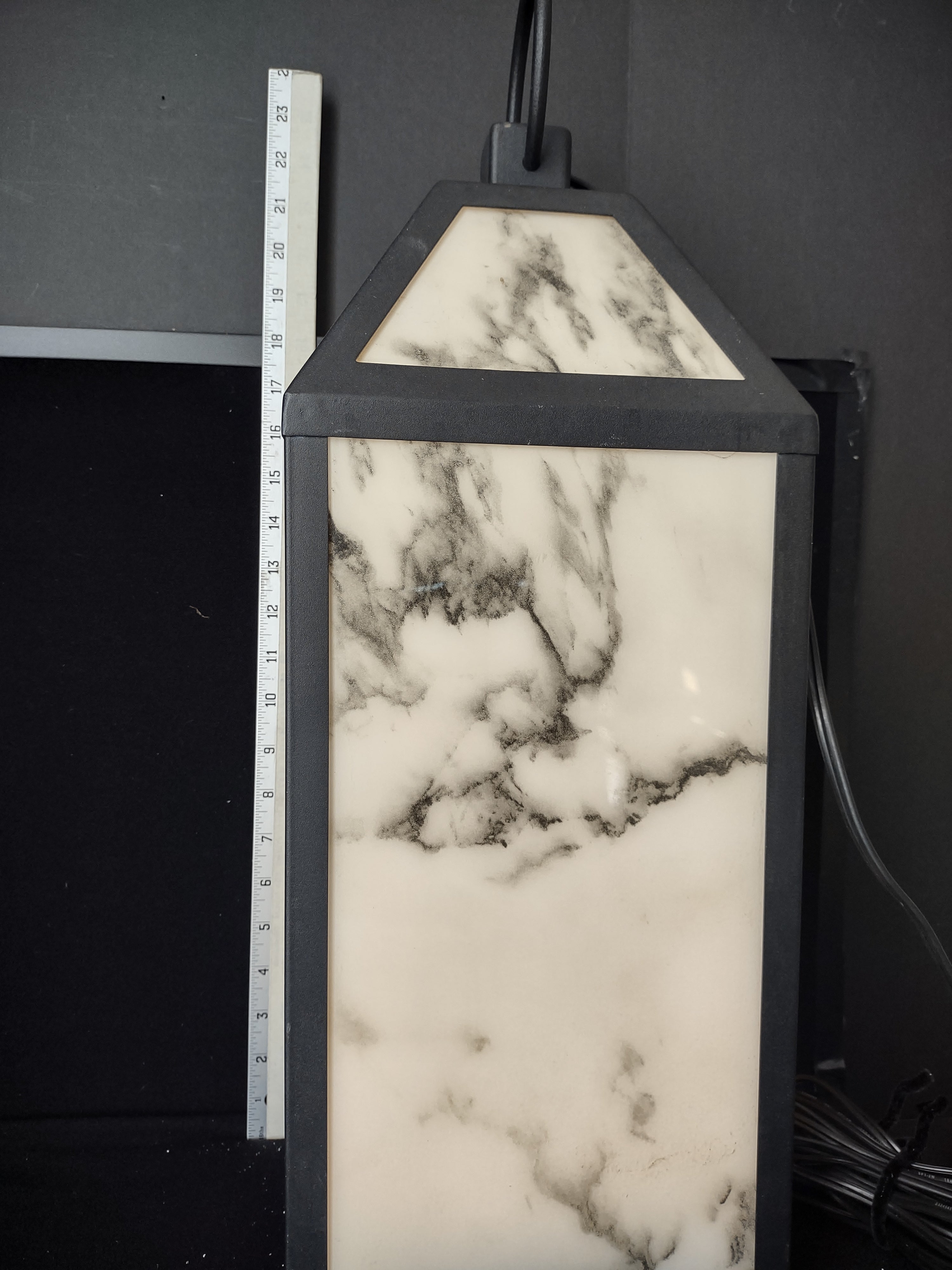 LED Lantern with Marble Finish Metal and Acrylic Indoor Outdoor 19 ft Cord (lot 2368)