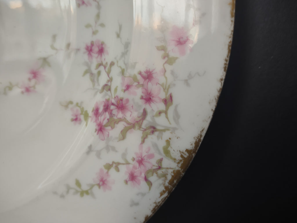 Haviland France Limoges Soup Plate 9-1/2" Pink Floral Gold Trim (lot 1006)