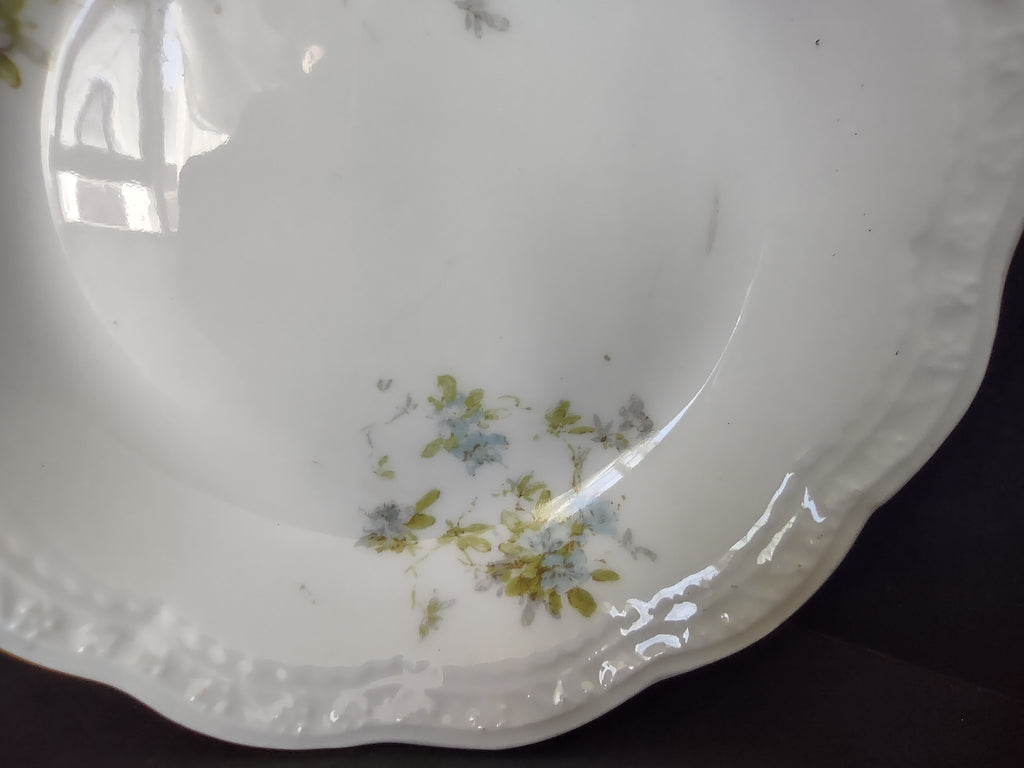 A L Limoges French Cottage Shabby Chic Blue Flower Cranberry Bowl 5"(lot 1097)