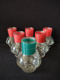 Vintage Hottle Carafe Clear Glass x 6 NO Lid Red Green (lot 5254)