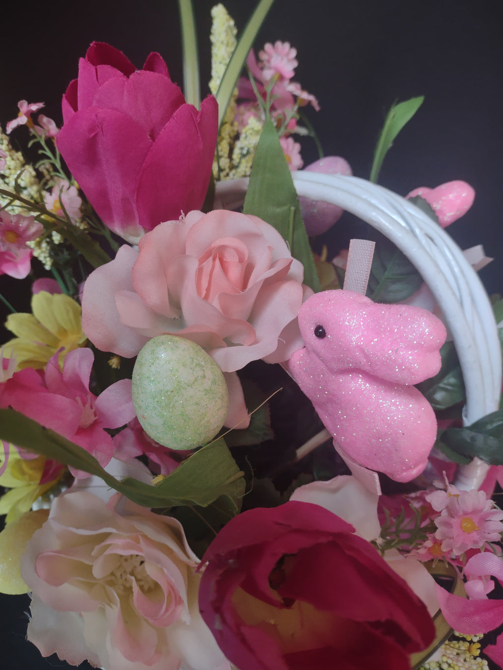 Handmade Easter Flower Bunny Basket 12" (lot 1477)