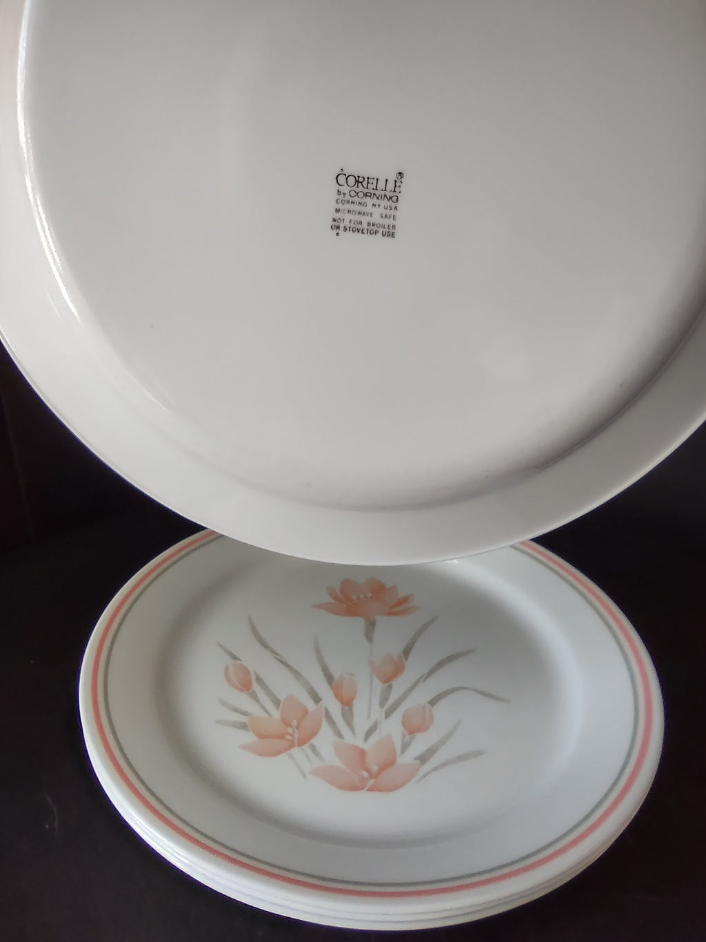 Corelle Peach Floral Dinner 10" Plate x 4 Some Scratches (lot 2964c)